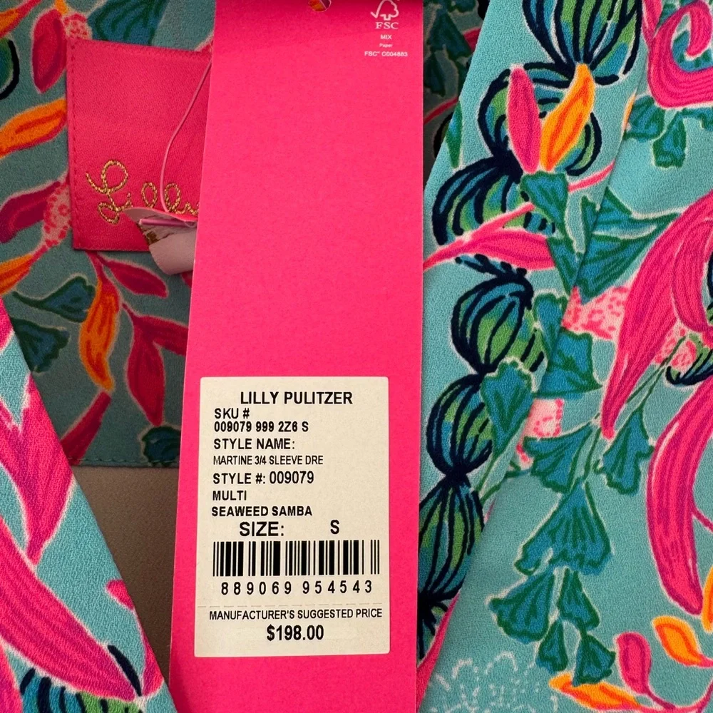 NWT Lilly Pulitzer Sz S Martine 3/4 Sleeve Dress in Seaweed Samba - Picture 5 of 7